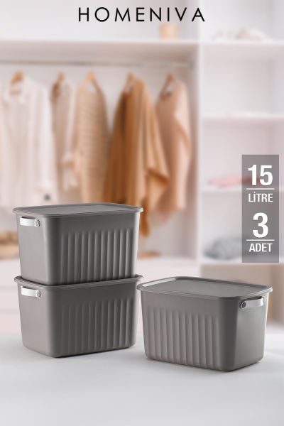HOMENIVA 3 Adet Storage Box Mix 15 Lt Çok Amaçlı Düzenleyici Kapaklı Kutu, Dekoratif Saklama Kutusu
