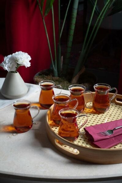 Kulplu 6’lı Borosilikat Çay Bardağı