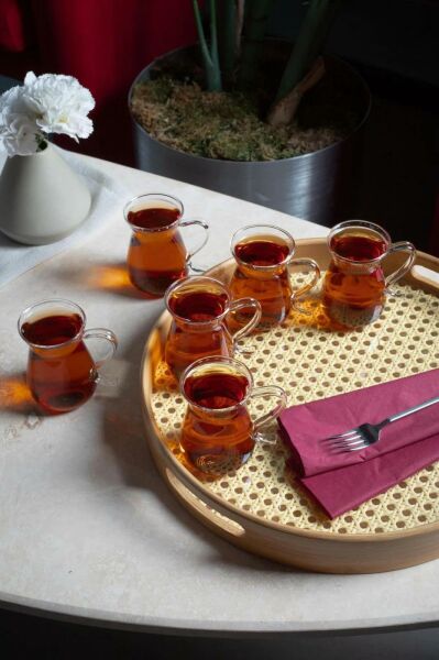 Kulplu 6’lı Borosilikat Çay Bardağı