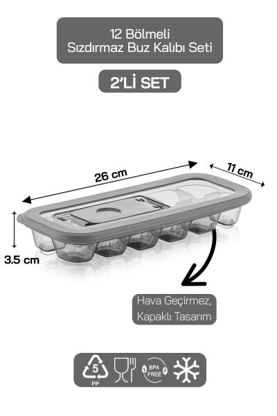 HOMENIVA 2'li 12 Bölmeli Sızdırmaz Buz Kalıbı Seti - Kapaklı Hava Geçirmez Buzluk - Vakumlu Buz Kabı