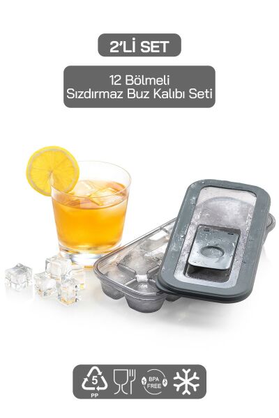 HOMENIVA 2'li 12 Bölmeli Sızdırmaz Buz Kalıbı Seti - Kapaklı Hava Geçirmez Buzluk - Vakumlu Buz Kabı