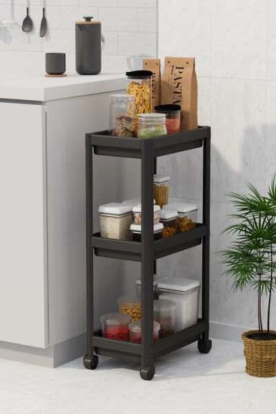 HOMENIVA 3 Katlı Tekerlekli Banyo Rafı, Havluluk, Deterjanlık Makyaj Organizer Siyah