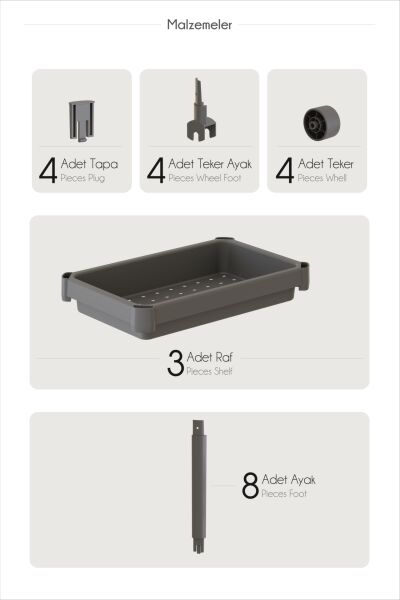 HOMENIVA 3 Katlı Tekerlekli Banyo Rafı, Havluluk, Deterjanlık Makyaj Organizer Siyah