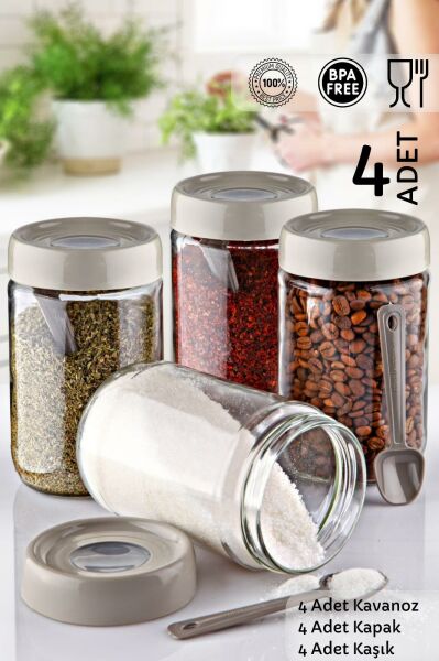 HOMENIVA 4 Adet Flat Kapaklı Cam Kavanoz Seti ‘Kaşık Hediyeli’ 660 ml