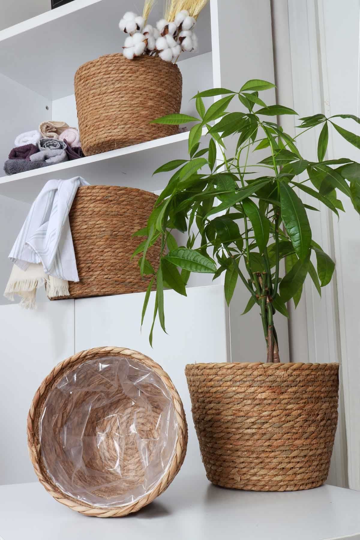 HOMENIVA Naturel 4’lü El Yapımı Hasır Saksı Sepet - Hasır Saksı