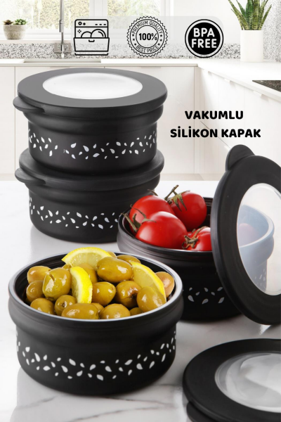 HOMENIVA 4 Adet Vakumlu Kapak Cam Saklama Kabı - Cam Kahvaltı Seti