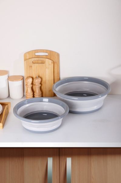 HOMENIVA 2 Adet Yuvarlak Katlanabilir Badya Set – 2 Boy Katlanır Leğen 9L – 5L
