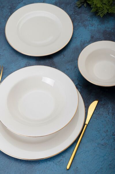 HOMENIVA Altın Yaldız 24 Parça 6 Kişilik Bone China Porselen Yemek Takımı