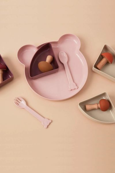 7 Parça Teddy Mama Tabağı – Ayıcık Şekilli Yemek Tabağı Seti Pembe