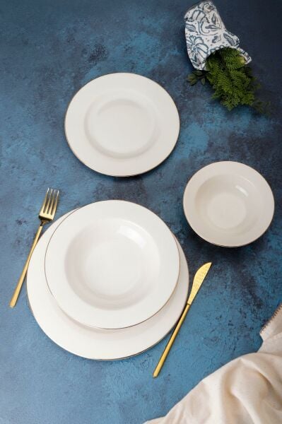 HOMENIVA Altın Yaldız 24 Parça 6 Kişilik Bone China Porselen Yemek Takımı