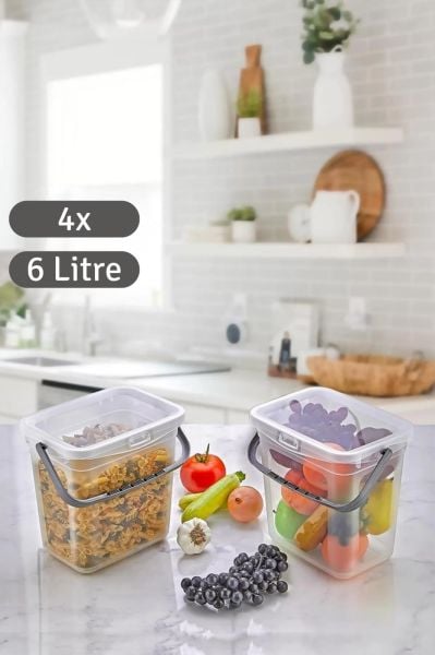 HOMENIVA Şeffaf 4 Adet 6 Lt Şeffaf Erzak Saklama Kabı - Çok Amaçlı Un Deterjan Saklama Kabı 4x(6000ml)