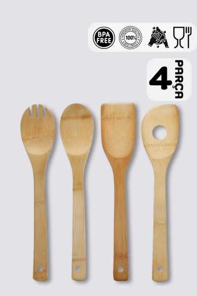 HOMENIVA 4 Parça Ahşap Servis Seti – Kaşık Spatula Seti