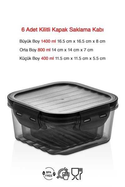 12 Parça Kare Kilitli Sızdırmaz Kapaklı Kaliteli Kahvaltılık Saklama Kabı (400X800X1400)