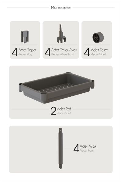 HOMENIVA 2 Katlı Tekerlekli Banyo Rafı, Tuvalet Kağıtlık, Havluluk, Deterjanlık, Makyaj Organizer Gri