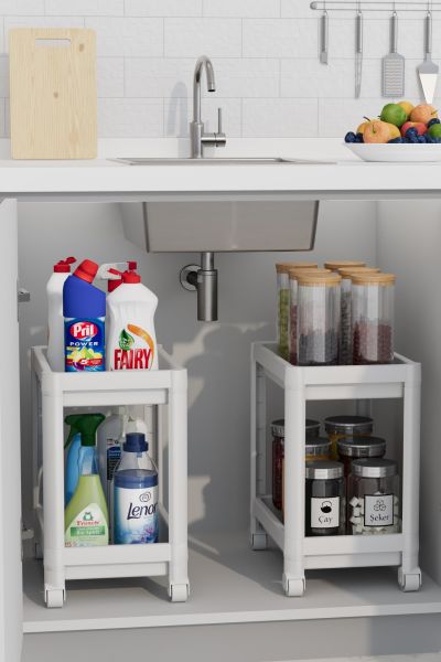 HOMENIVA 2 Adet Banyo Dolabı, Mutfak Tezgah Ve Evye Altı Beyaz