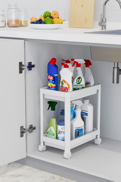 HOMENIVA 2 Adet Banyo Dolabı, Mutfak Tezgah Ve Evye Altı Beyaz