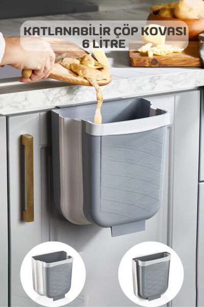 HOMENIVA Akordiyon Katlanabilir Askılı Banyo ve Mutfak Çöp Kovası 6 LT