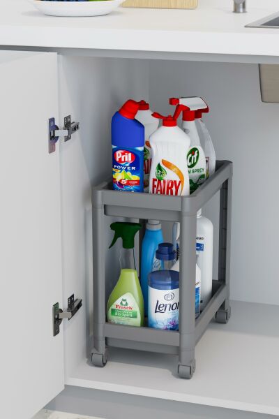 HOMENIVA 2 Adet Banyo Dolabı, Mutfak Tezgah Ve Evye Altı Gri