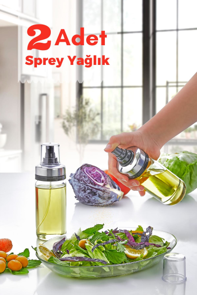 HOMENIVA 2’li Premium Metal Kapak Sprey Yağlık - Airfryer Sprey Yağlık - 245cc