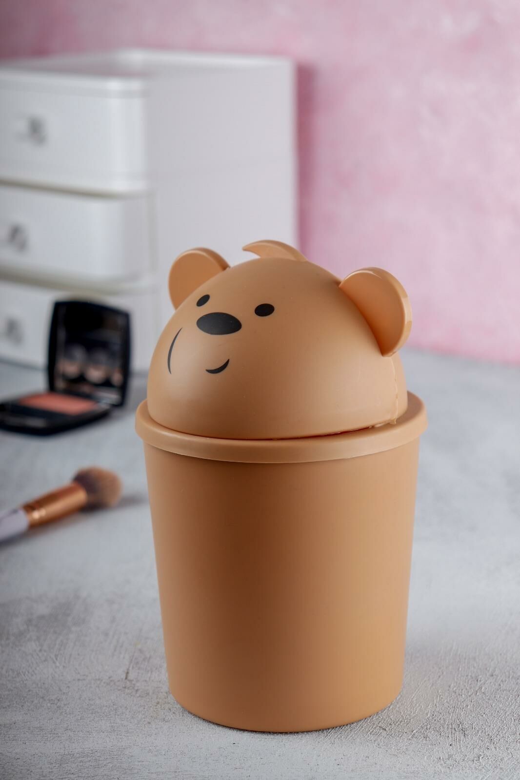 HOMENIVA Bears Mini Masaüstü Çöp Kutusu 1 LT Sütlü Kahve