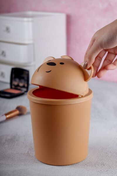 HOMENIVA Bears Mini Masaüstü Çöp Kutusu 1 LT Sütlü Kahve