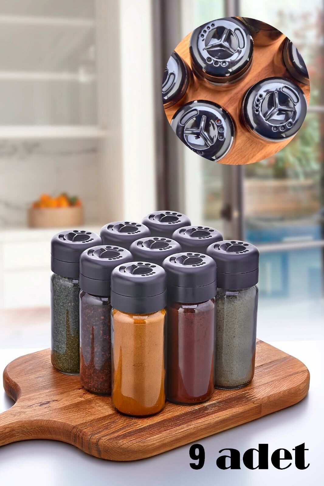HOMENIVA Black 9 Adet Cam Kavanoz Baharatlık Seti 245 ML