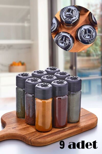 HOMENIVA Black 9 Adet Cam Kavanoz Baharatlık Seti 245 ML