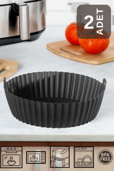 HOMENIVA 2 Adet Silikon Air Fryer Pişirme Kabı İthal - Tüm Cihazlara Uyumlu - Siyah