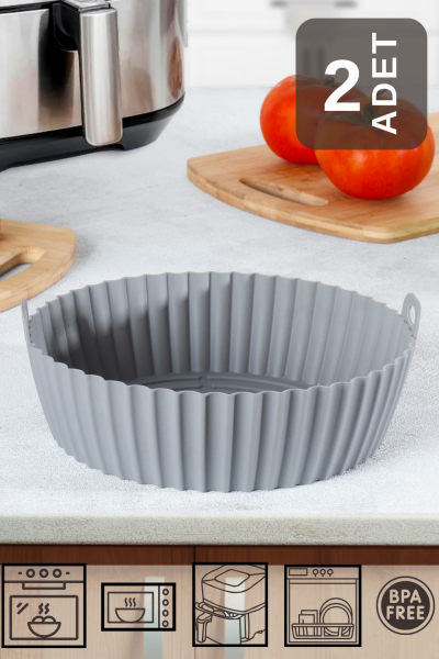 HOMENIVA 2 Adet Silikon Air Fryer Pişirme Kabı İthal - Tüm Cihazlara Uyumlu - Gri