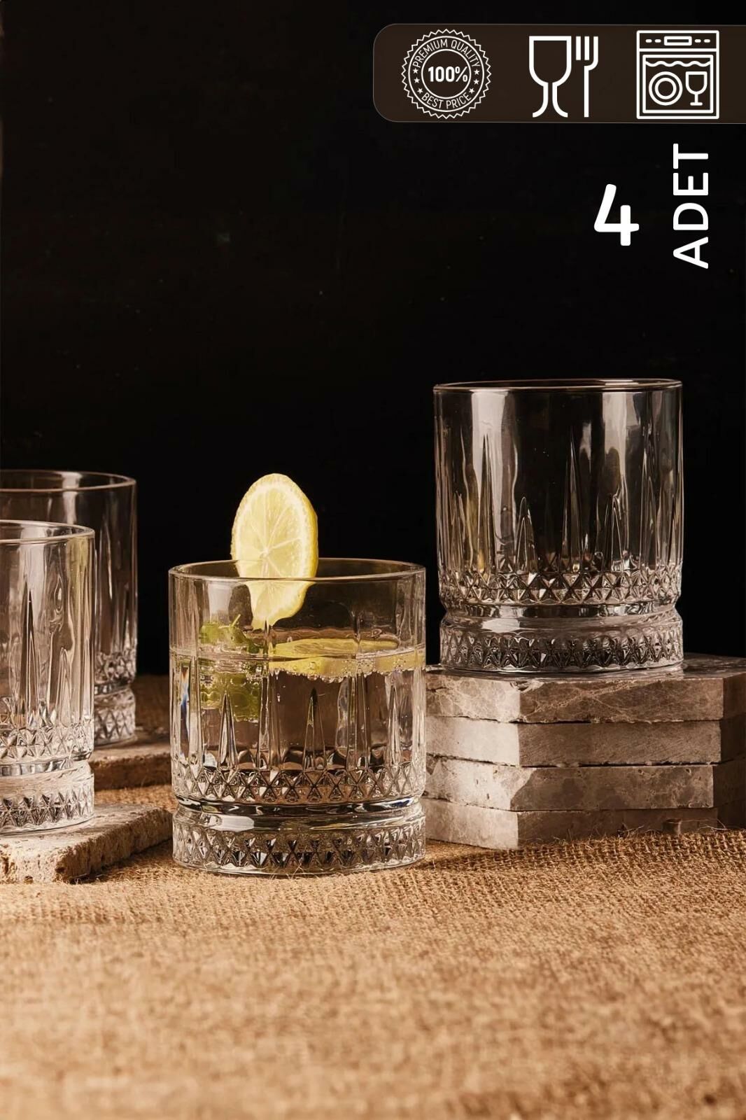 HOMENIVA Elysia 4’lü Cam Bardak Seti 220 ml