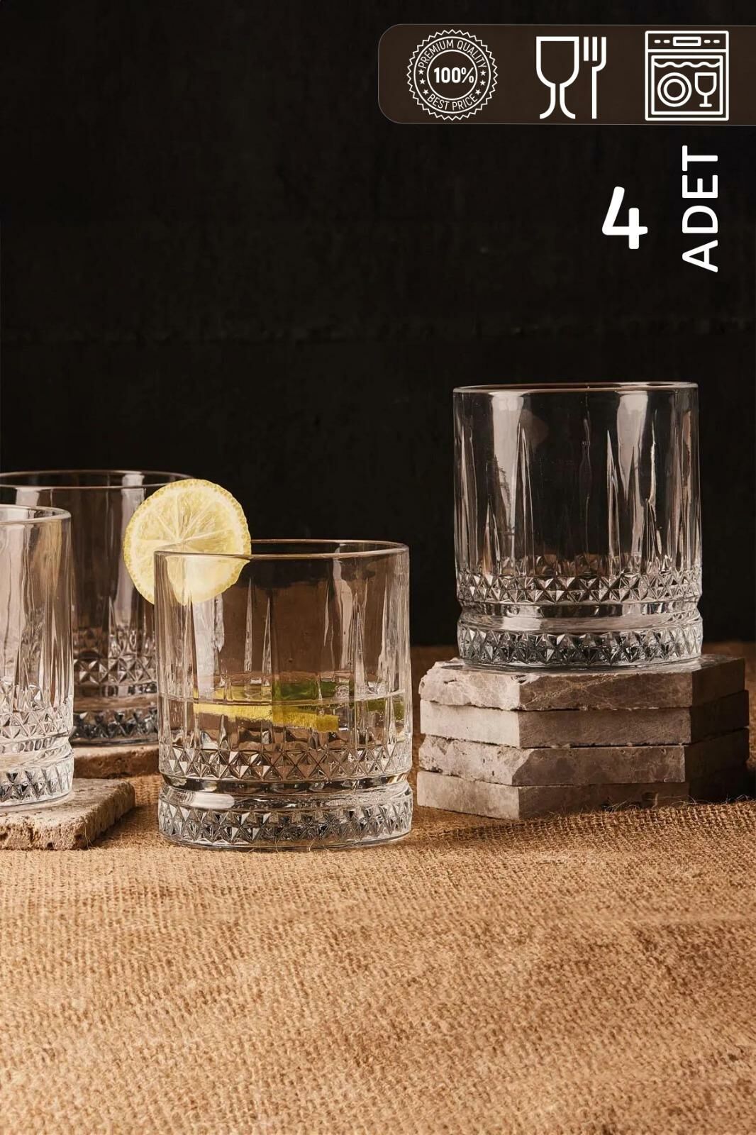 HOMENIVA Elysia 4’lü Cam Bardak Seti 370 ml