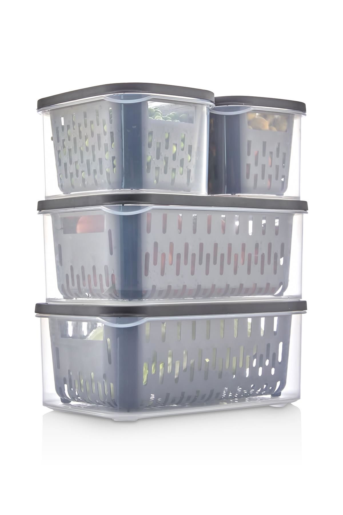 12 Parça Şeffaf Fresh Süzgeçli Buzdolabı Saklama Seti