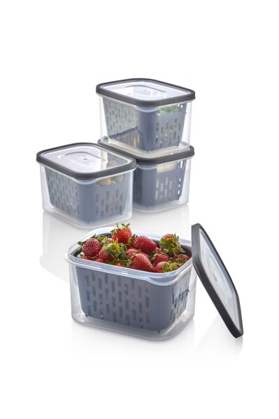 12 Parça Şeffaf Fresh Süzgeçli Buzdolabı Saklama Seti