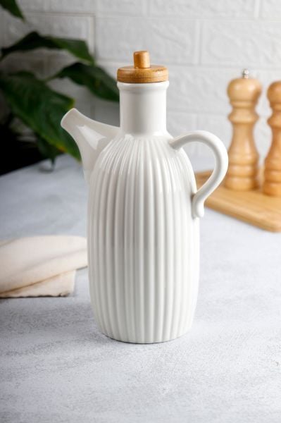 HOMENIVA Greta Porselen Bambu Kapaklı Yağlık 600 ml
