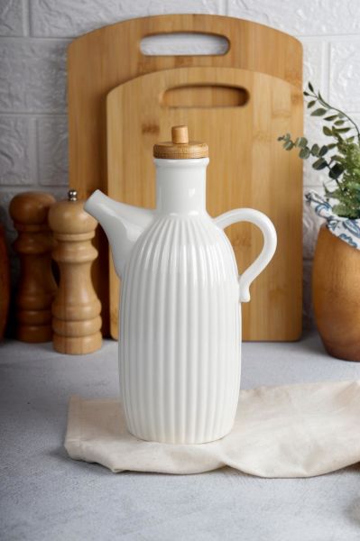 HOMENIVA Greta Porselen Bambu Kapaklı Yağlık 600 ml