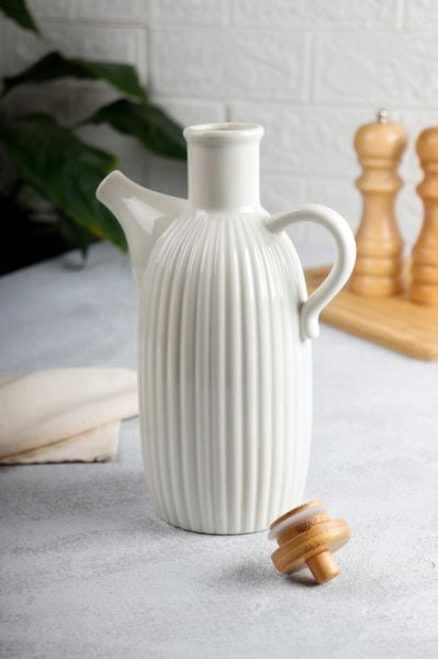 HOMENIVA Greta Porselen Bambu Kapaklı Yağlık 600 ml