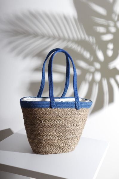 HOMENIVA Small Handmade Hasır Omuz Çantası – Hasır Plaj Çantası Mavi