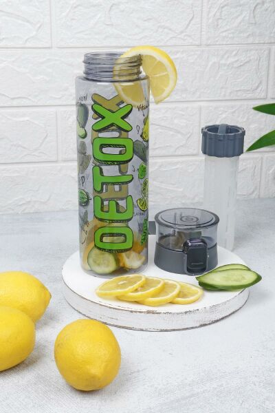 1 Adet Desenli Kilitli Kendiliğinden Süzgeçli Kolay Taşınabilir Detoks Sporcu Diyet Matarası 800 ML Yeşil