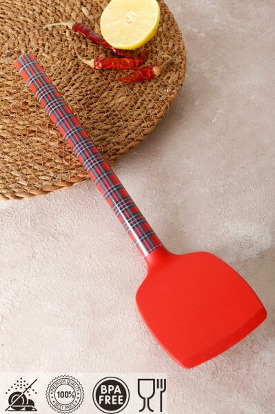 HOMENIVA 1 Adet Kırmızı Ekose Silikon Uçlu Spatula - Yanmaz Yapışmaz