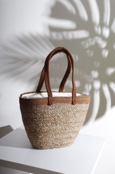 HOMENIVA Small Handmade Hasır Omuz Çantası – Hasır Plaj Çantası Kahverengi