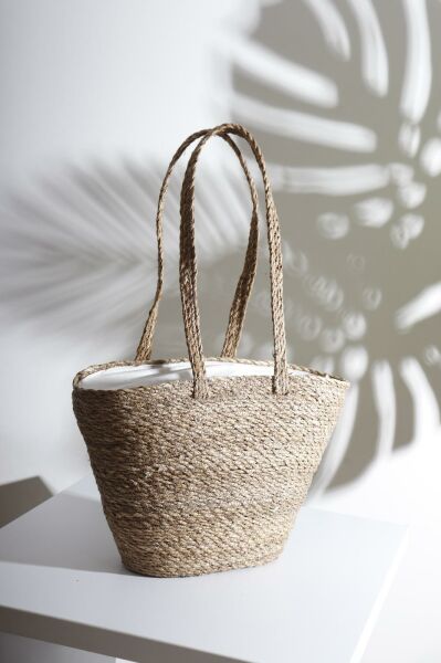 HOMENIVA Small Handmade Hasır Omuz Çantası – Hasır Plaj Çantası Naturel