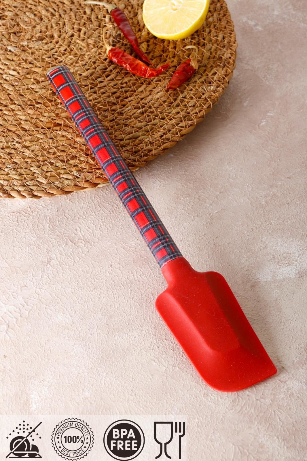 HOMENIVA 1 Adet Kırmızı Ekose Silikon Yan Spatula - Yanmaz Yapışmaz