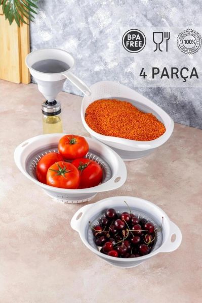 HOMENIVA 4’lü Akordiyon Katlanır Süzgeç Seti