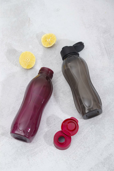 HOMENIVA 2’li Eco Şişe Suluk - Pratik Kapak Matara 2x 750 ml Siyah - Mor