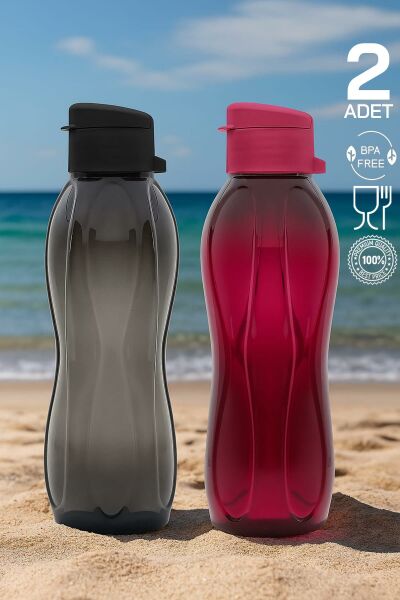 HOMENIVA 2’li Eco Şişe Suluk - Pratik Kapak Matara 2x 750 ml Siyah - Mor