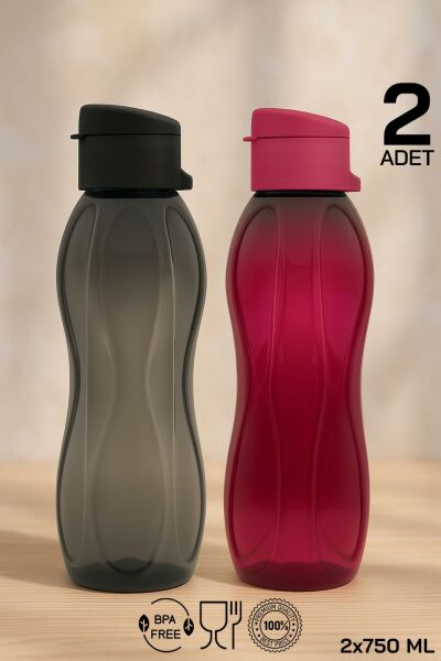 HOMENIVA 2’li Eco Şişe Suluk - Pratik Kapak Matara 2x 750 ml Siyah - Mor