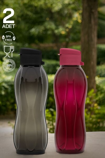 HOMENIVA 2’li Eco Şişe Suluk - Pratik Kapak Matara 2x 750 ml Siyah - Mor