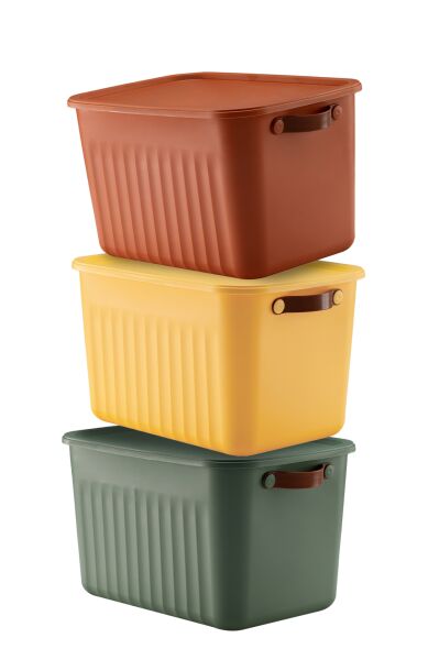 HOMENIVA 3 Adet Storage Box Mix 15 Lt Çok Amaçlı Düzenleyici Kapaklı Kutu, Dekoratif Saklama Kutusu Renkli