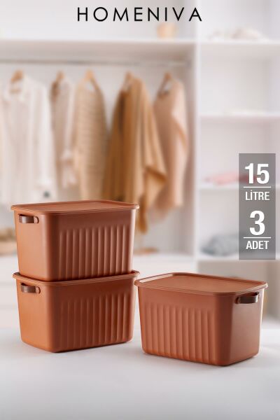 HOMENIVA 3 Adet Storage Box Mix 15 Lt Çok Amaçlı Düzenleyici Kapaklı Kutu, Dekoratif Saklama Kutusu Turuncu
