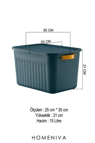 HOMENIVA 3 Adet Storage Box Mix 15 Lt Çok Amaçlı Düzenleyici Kapaklı Kutu, Dekoratif Saklama Kutusu Mavi